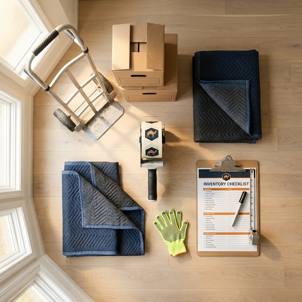 Professional moving supplies and packing materials layout for Kensington residential relocations